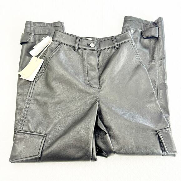 Wilfred by Aritzia Modern Cargo Black Faux Leather Pants Button Fly Size 8 NWOT - Picture 4 of 8